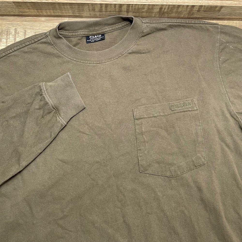 Filson Men Large Otter Green Long Sleeve Pocket T-Shirt Cotton CC Filson *READ*